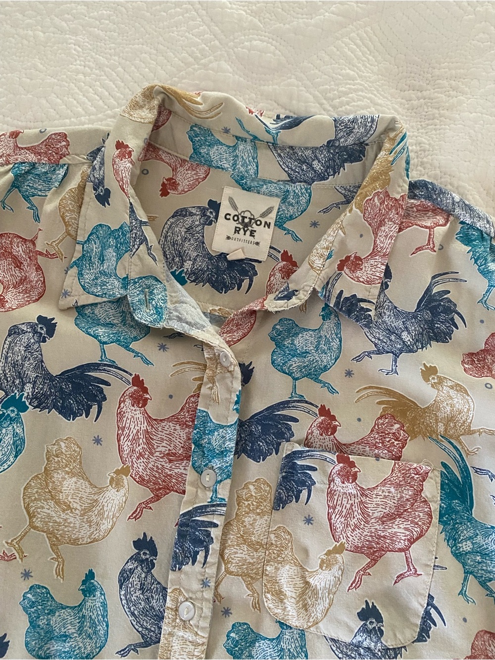 Cotton & Rye Chicken Print Rayon Blouse Large